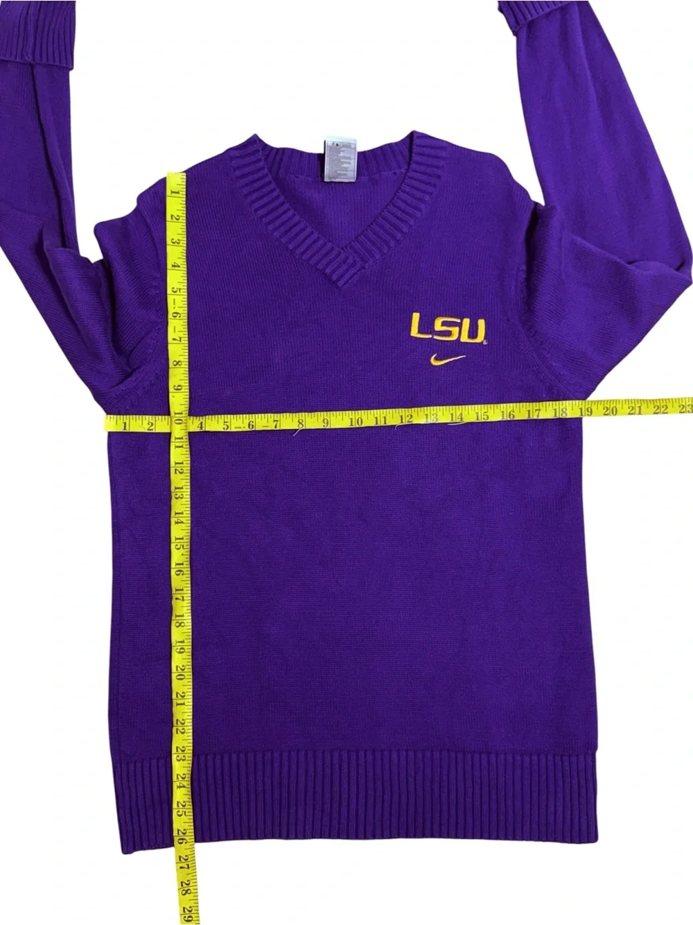 Vintage 2004 Nike Team LSU Tigers Cotton V-Neck Sweater Purple Gold Large RARE